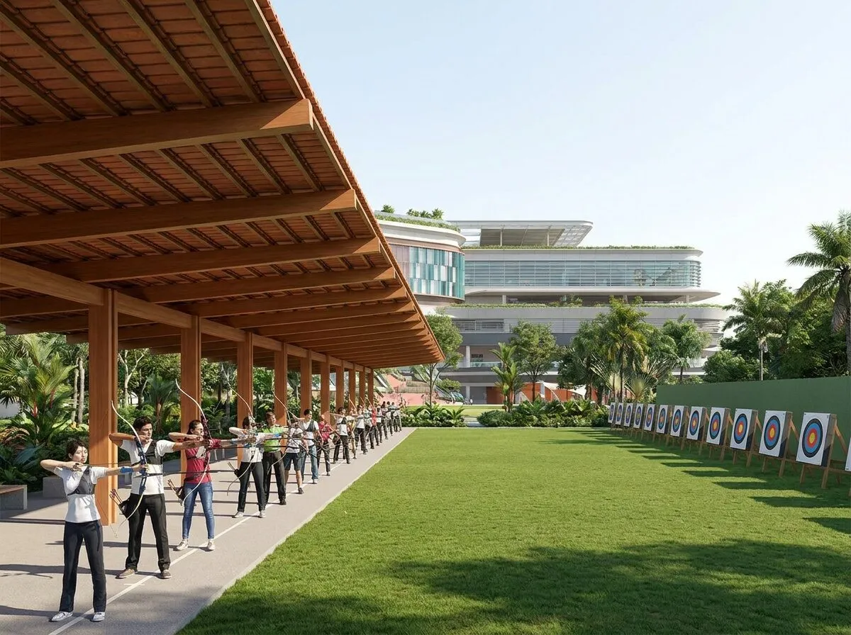 Artist’s impression of archers on the outdoor archery range