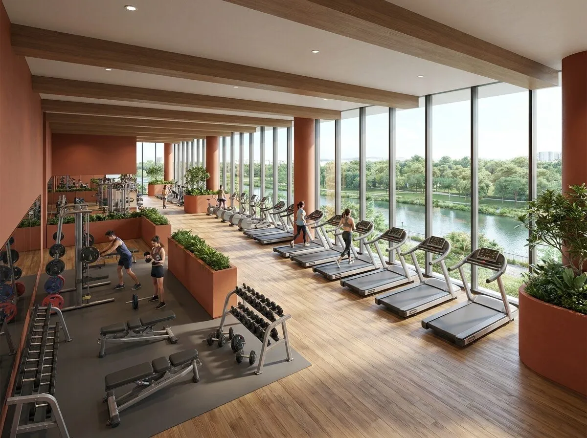 Artist’s impression of the gym with treadmills facing the waterway