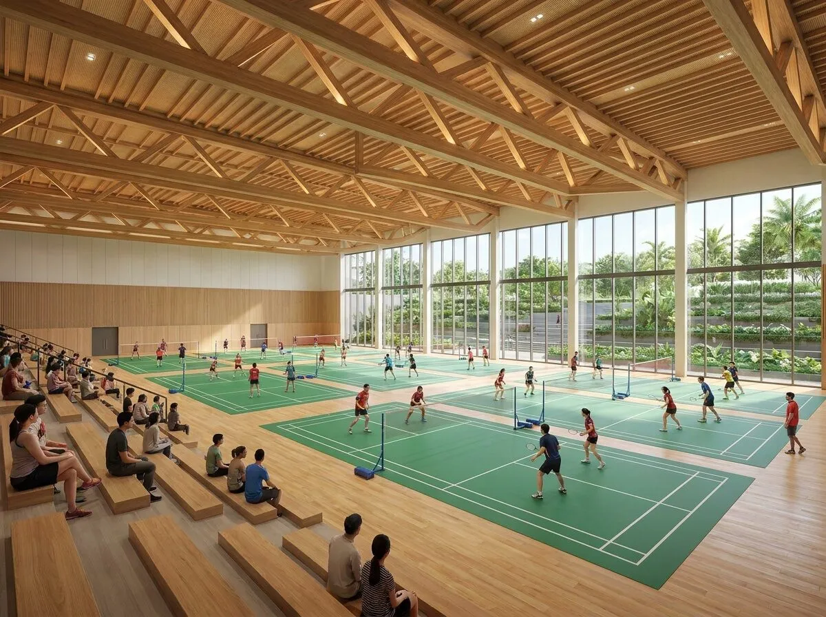 Artist’s impression of the indoor hall with badminton courts