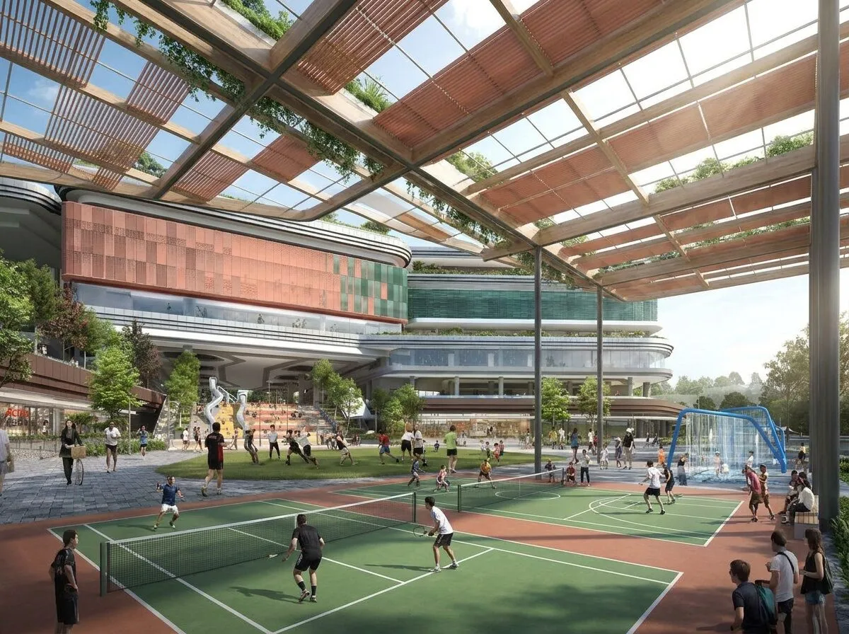 Artist’s impression of sheltered tennis and futsal courts